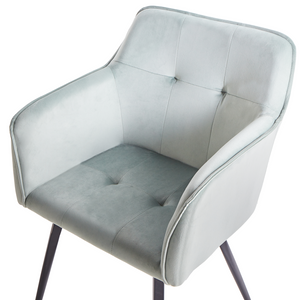 Set di 2 sedie da pranzo con sedile imbottito in velluto verde menta con braccioli e gambe in metallo Nero