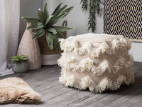 Pouf Cotone Beige Fili Nappe Decorativo Boho Rustico soggiorno