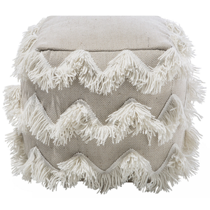 Pouf Cotone Beige Fili Nappe Decorativo Boho Rustico soggiorno