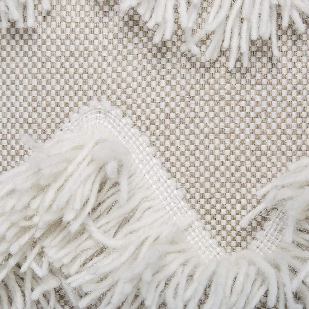 Pouf Cotone Beige Fili Nappe Decorativo Boho Rustico soggiorno