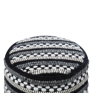 Pouf Bianco e Nero Cotone e Lana Intrecciato Macramè Boho Rustico