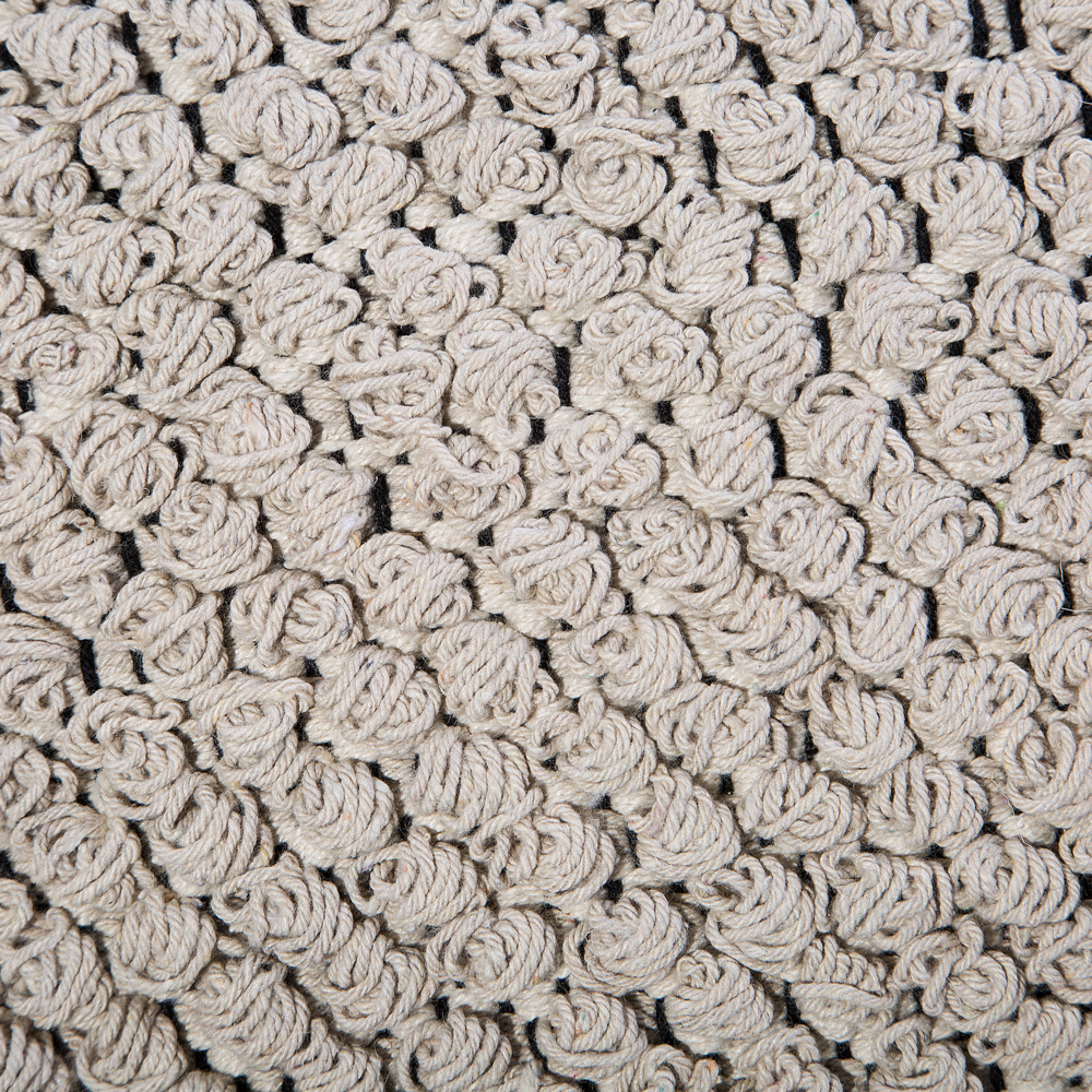Pouf Beige Cotone Nappe e Nodi Decorativo Boho Rustico soggiorno