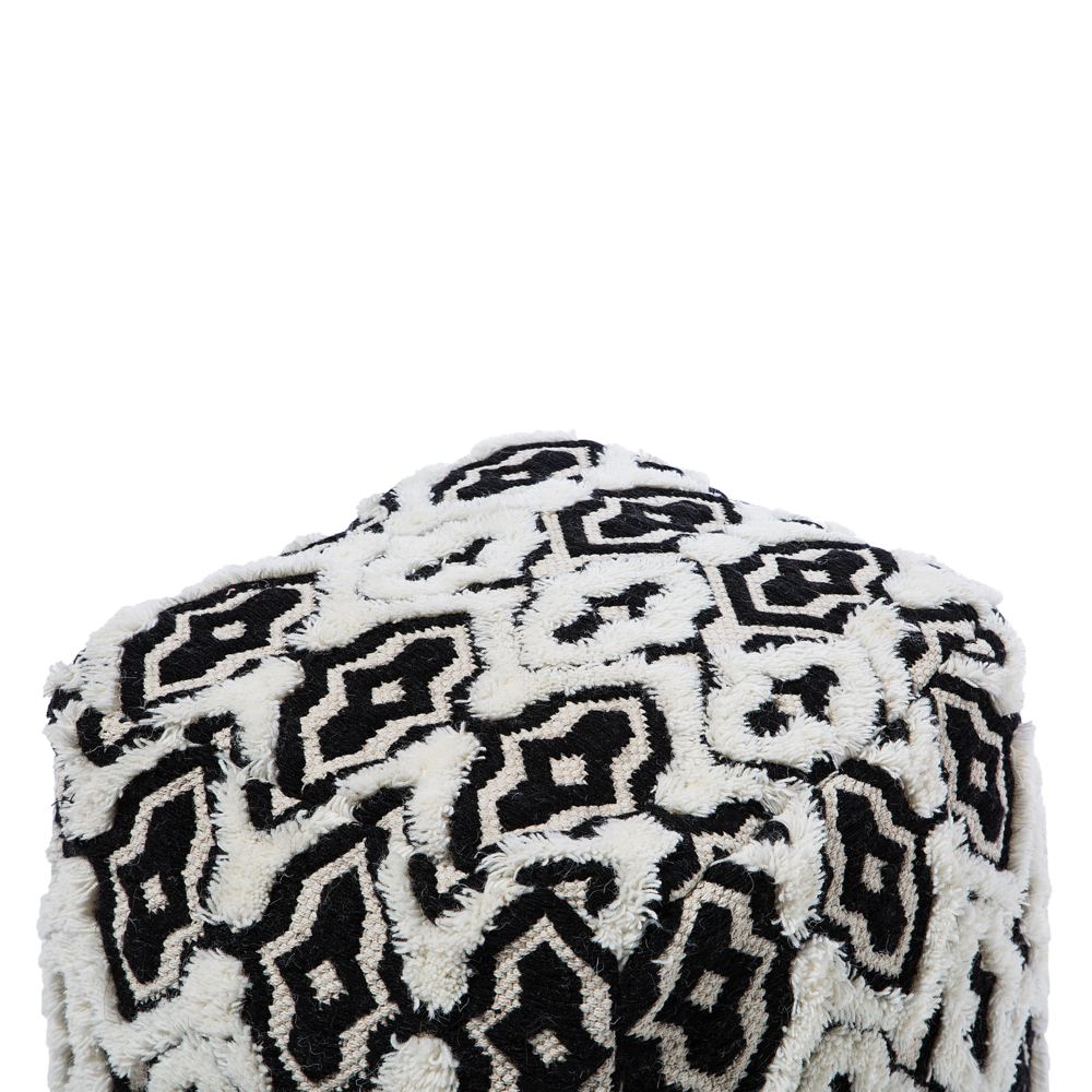Pouf di colore Bianco e Nero Lana Cotone 45 x 45 cm Forma Quadrata in stile Boho