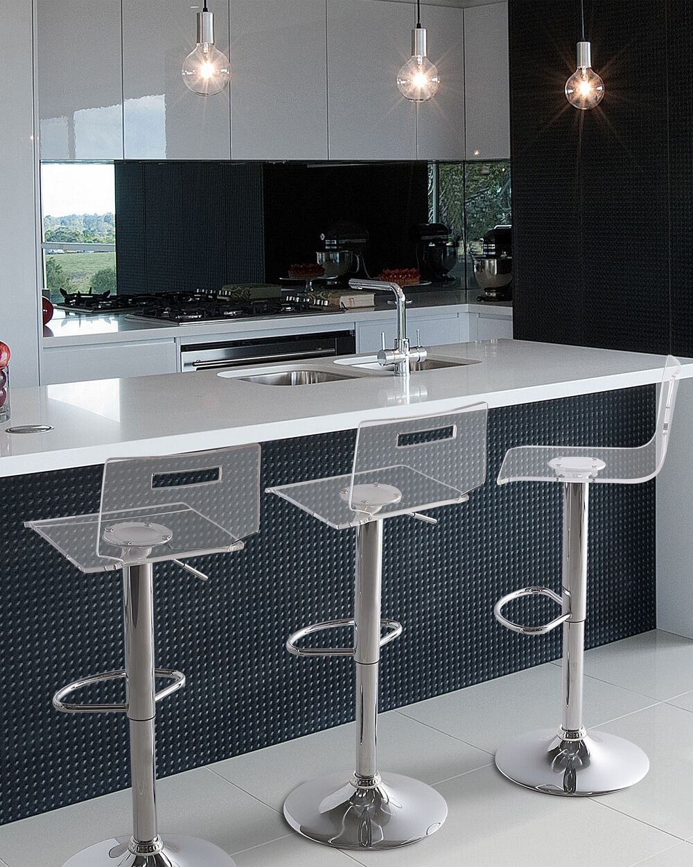 Set di 2 sgabelli da bar in acrilico trasparente girevole a gas regolabile in altezza moderno