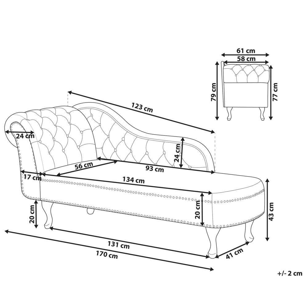 Chaise longue grigia con bottoni in finta pelle scamosciata moderna