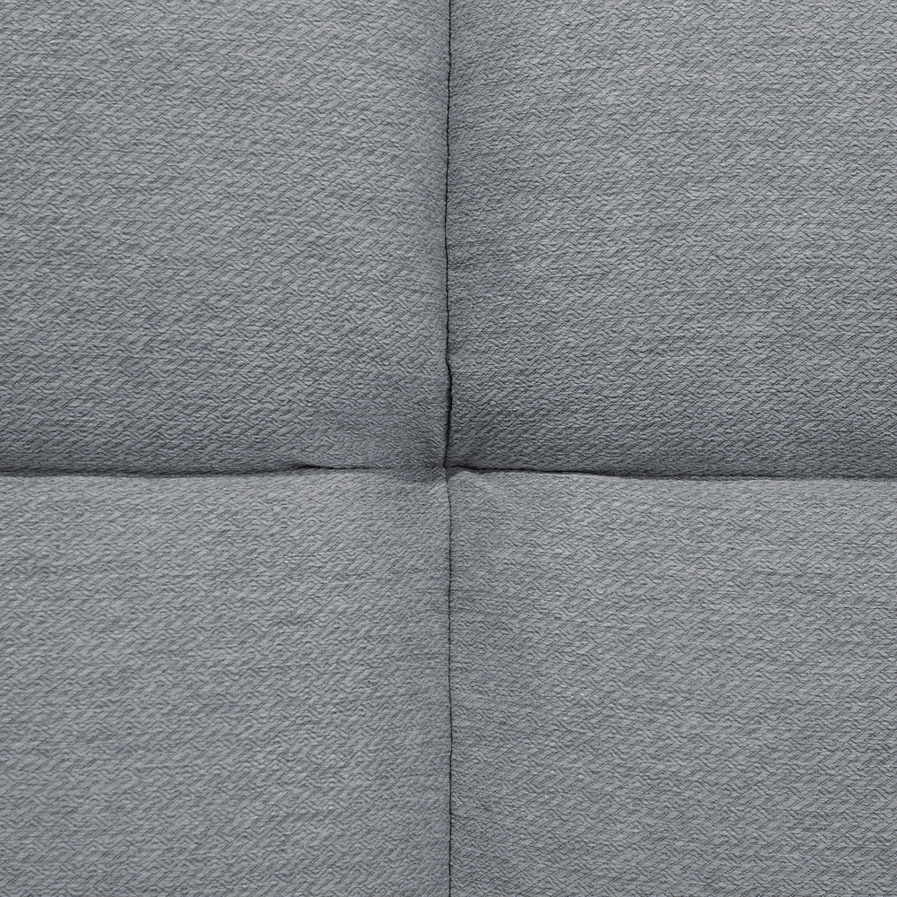 Divano Letto Rivestito In Tessuto Grigio A 3 Posti Schienale Reclinabile Quadrato Trapuntato