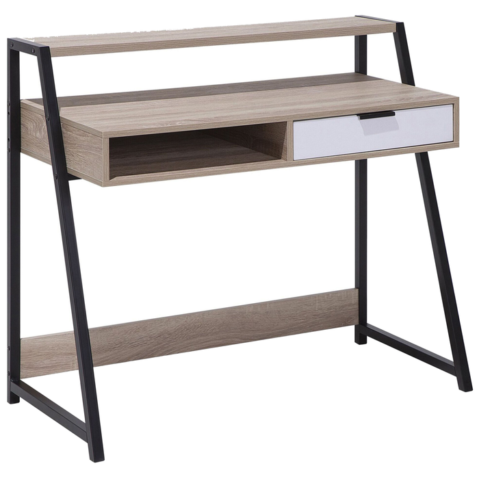 Scrivania da Ufficio in Legno Chiaro e Nero 100 x 46 cm Cassetto Scaffale Scandinavo