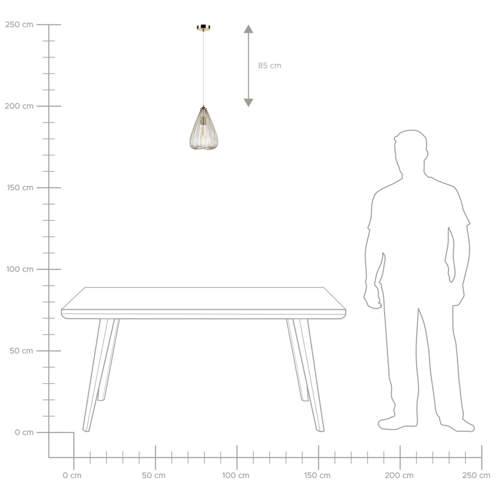 Lampadario Paralume in Metallo Dorato a Forma di Cono a Griglia