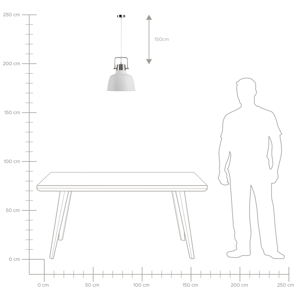 Lampada da Soffitto in Metallo Bianco 179 cm Lampada a Sospensione Paralume Industriale