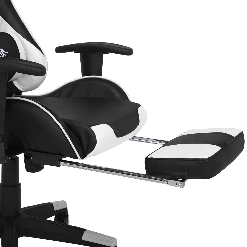 Sedia Gaming Nera Bianca Ecopelle Girevole Regolabile Braccioli e Poggiapiedi Regolabile in Altezza Moderna