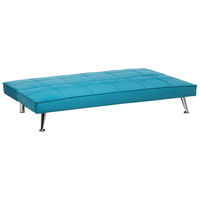 Divano Letto Blu 3 Posti Imbottito Trapuntato Gambe In Metallo Click Clack