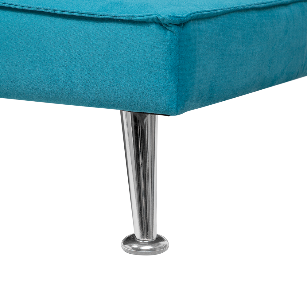 Divano Letto Blu 3 Posti Imbottito Trapuntato Gambe In Metallo Click Clack