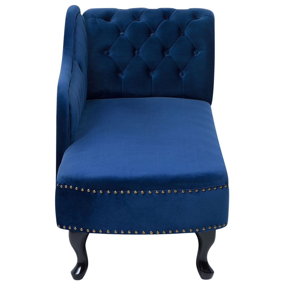 Chaise longue di colore blu versione destra in Velluto abbottonato testa chiodata Stile Chesterfield