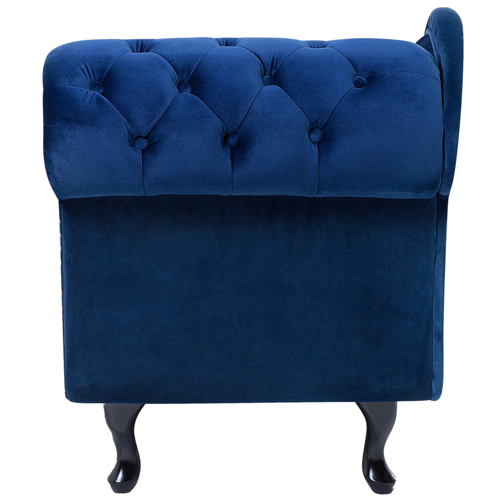 Chaise longue di colore blu versione destra in Velluto abbottonato testa chiodata Stile Chesterfield