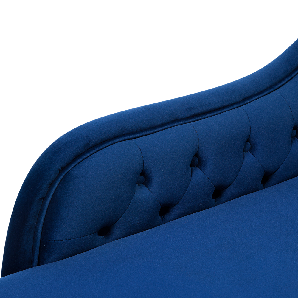 Chaise longue di colore blu versione destra in Velluto abbottonato testa chiodata Stile Chesterfield