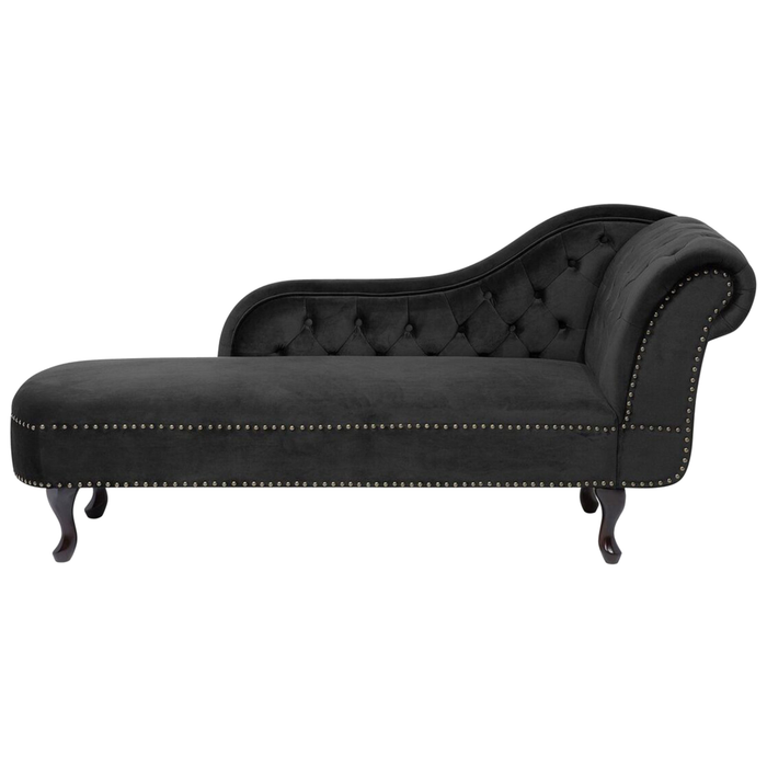 Chaise longue Nero versione destra Velluto abbottonato testa chiodata