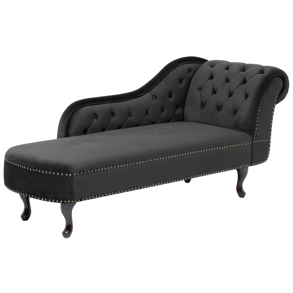 Chaise longue Nero versione destra Velluto abbottonato testa chiodata