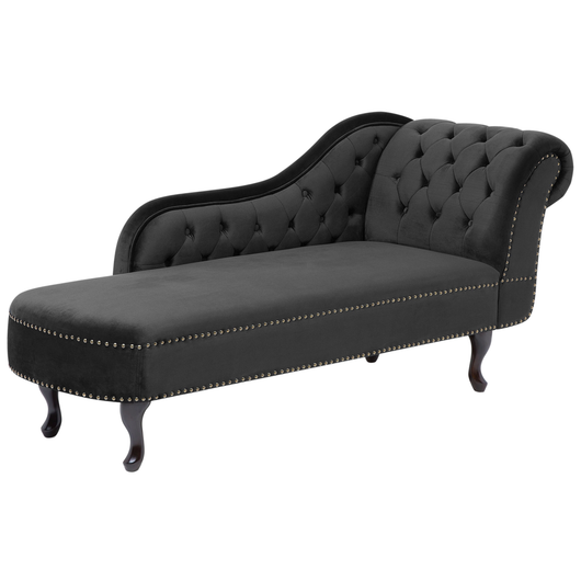 Chaise longue Nero versione destra Velluto abbottonato testa chiodata