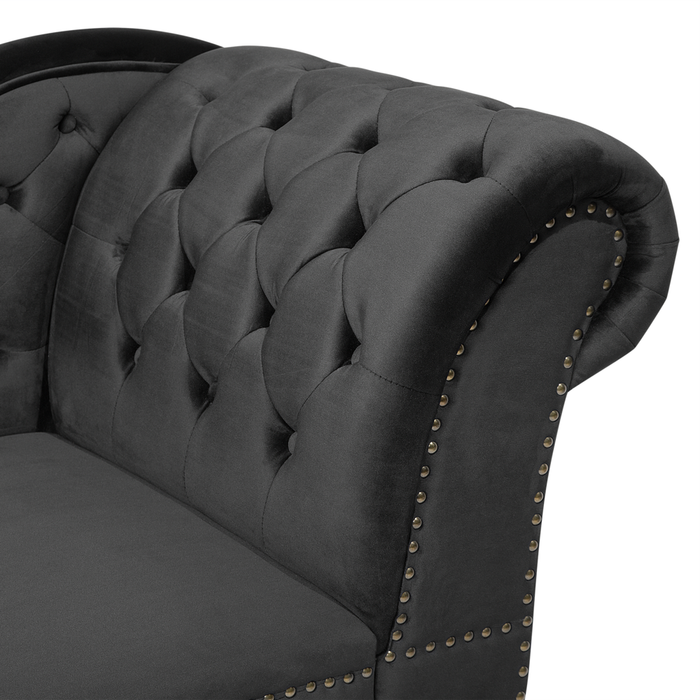 Chaise longue Nero versione destra Velluto abbottonato testa chiodata