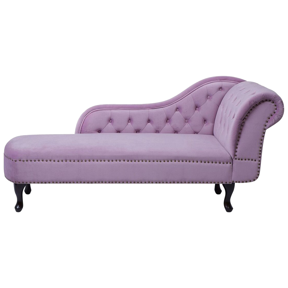 Chaise Longue in Velluto color Viola Versione Destra Stile Chesterfield con bottoni