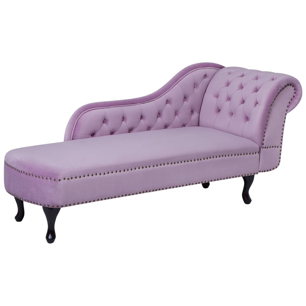 Chaise Longue in Velluto color Viola Versione Destra Stile Chesterfield con bottoni