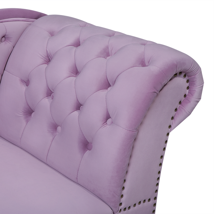 Chaise Longue in Velluto color Viola Versione Destra Stile Chesterfield con bottoni
