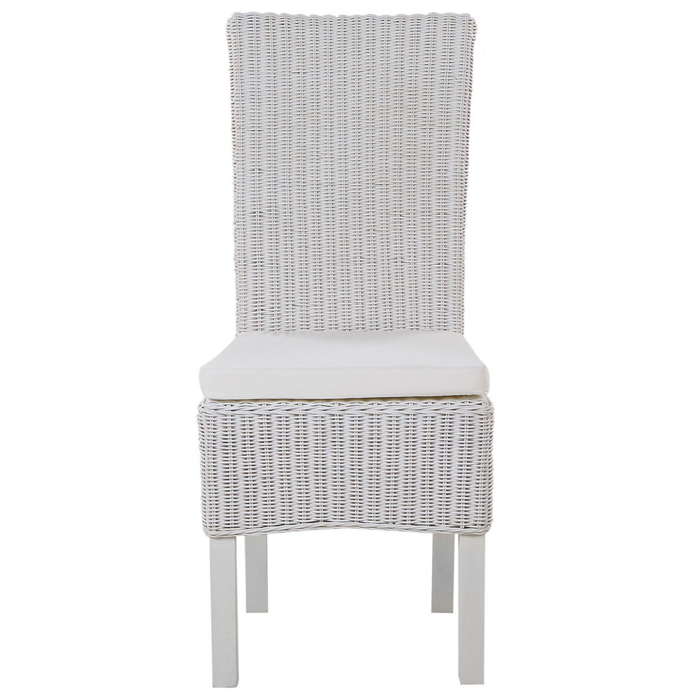 Set di 2 sedie da pranzo Rattan bianco Vimini Gambe in legno di mango Boho Indoor Design moderno