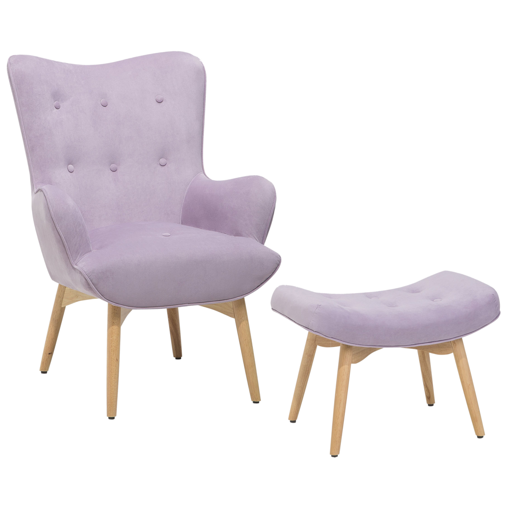 Sedia Wingback con tessuto ottomana in velluto lilla abbottonato in stile retrò