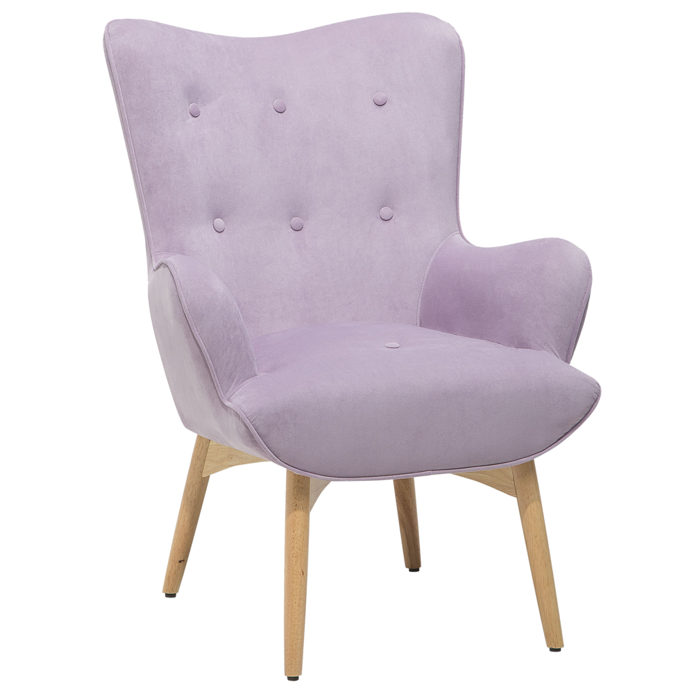 Sedia Wingback con tessuto ottomana in velluto lilla abbottonato in stile retrò