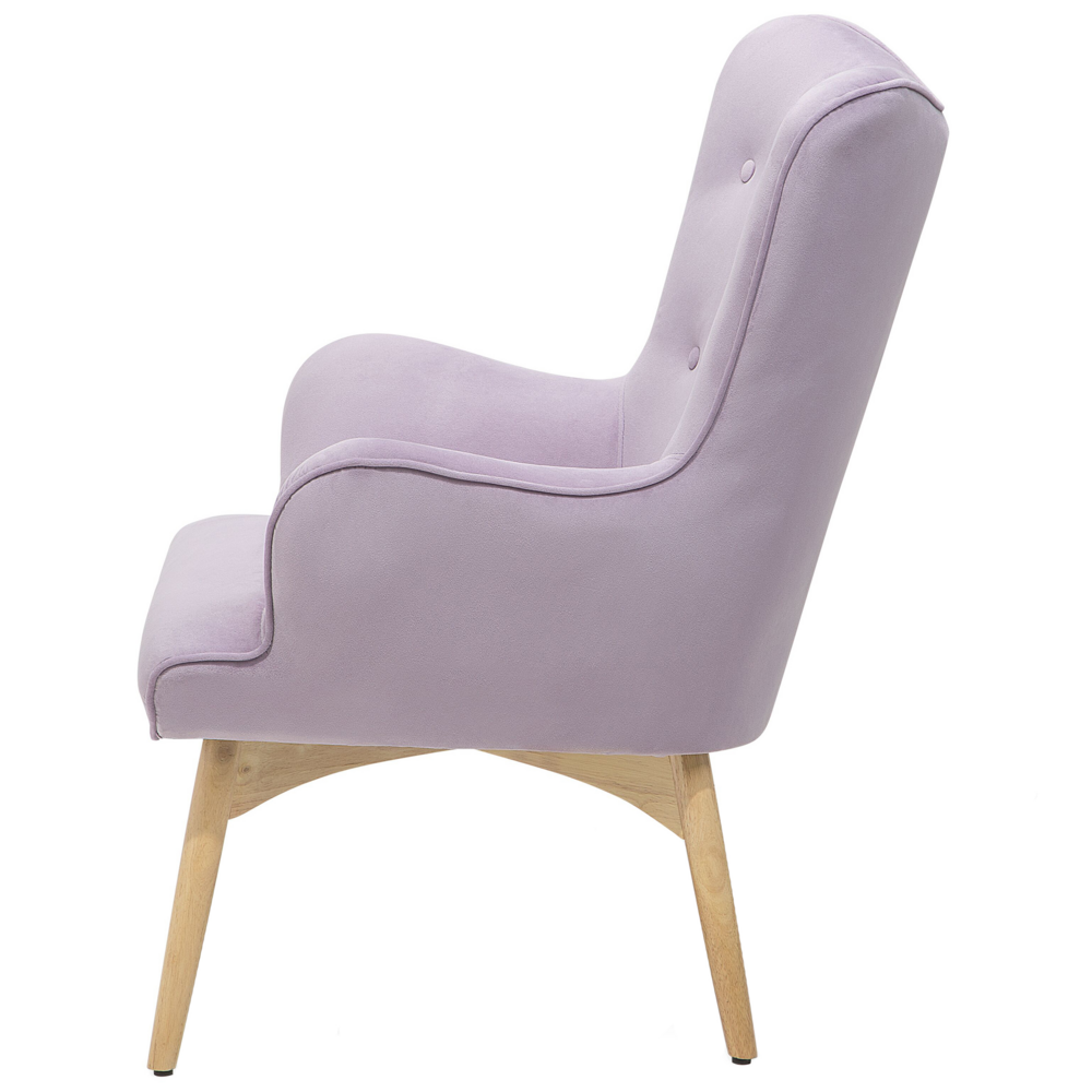 Sedia Wingback con tessuto ottomana in velluto lilla abbottonato in stile retrò