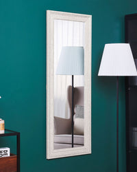 Specchio da Parete Beige con Argento 50 x 130 cm Verticale Soggiorno Camera da Letto Comò Finitura Gesso