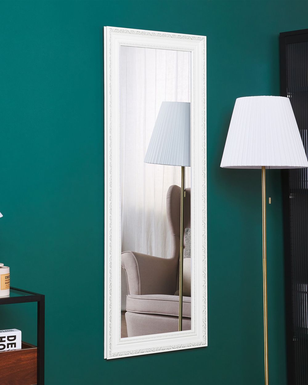 Specchio da Parete Bianco con Argento 50 x 130 cm Verticale Soggiorno Camera da Letto Comò Finitura Gesso