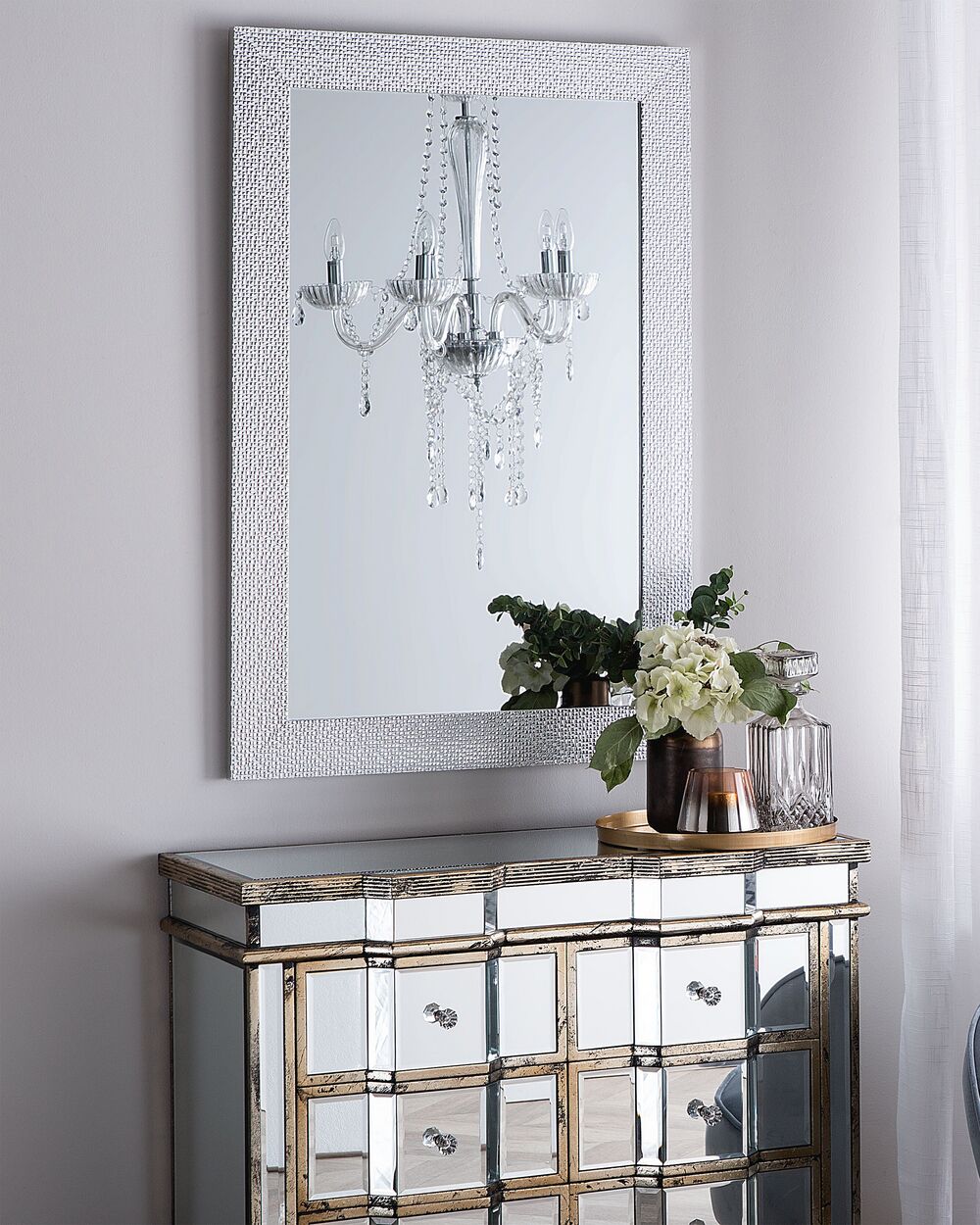 Specchio sospeso da parete argento 61 x 91 cm verticale soggiorno camera da letto comò finitura gesso