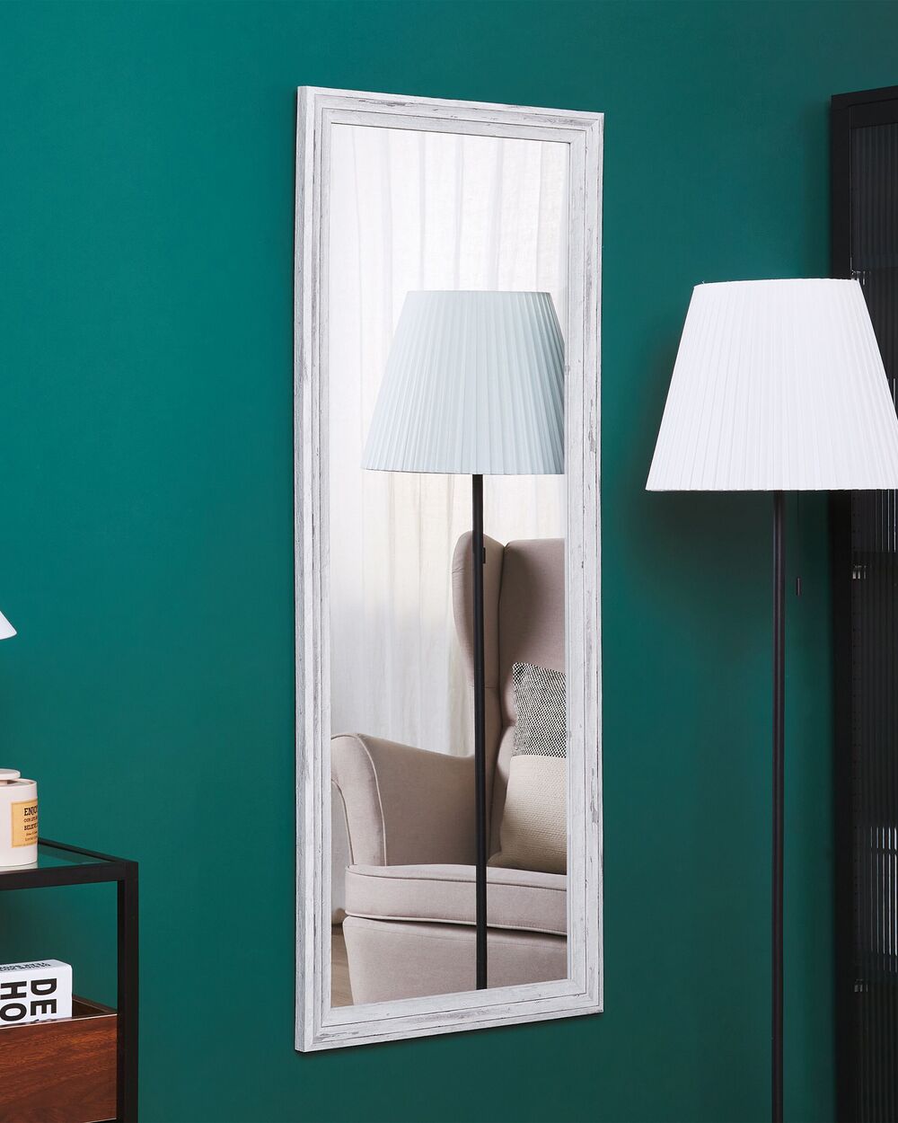 Specchio da parete bianco effetto legno 50 x 130 cm rettangolare verticale minimalista scandinavo