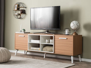 Mobile TV in legno chiaro con bianco per TV fino a 78ʺ con 2 ripiani