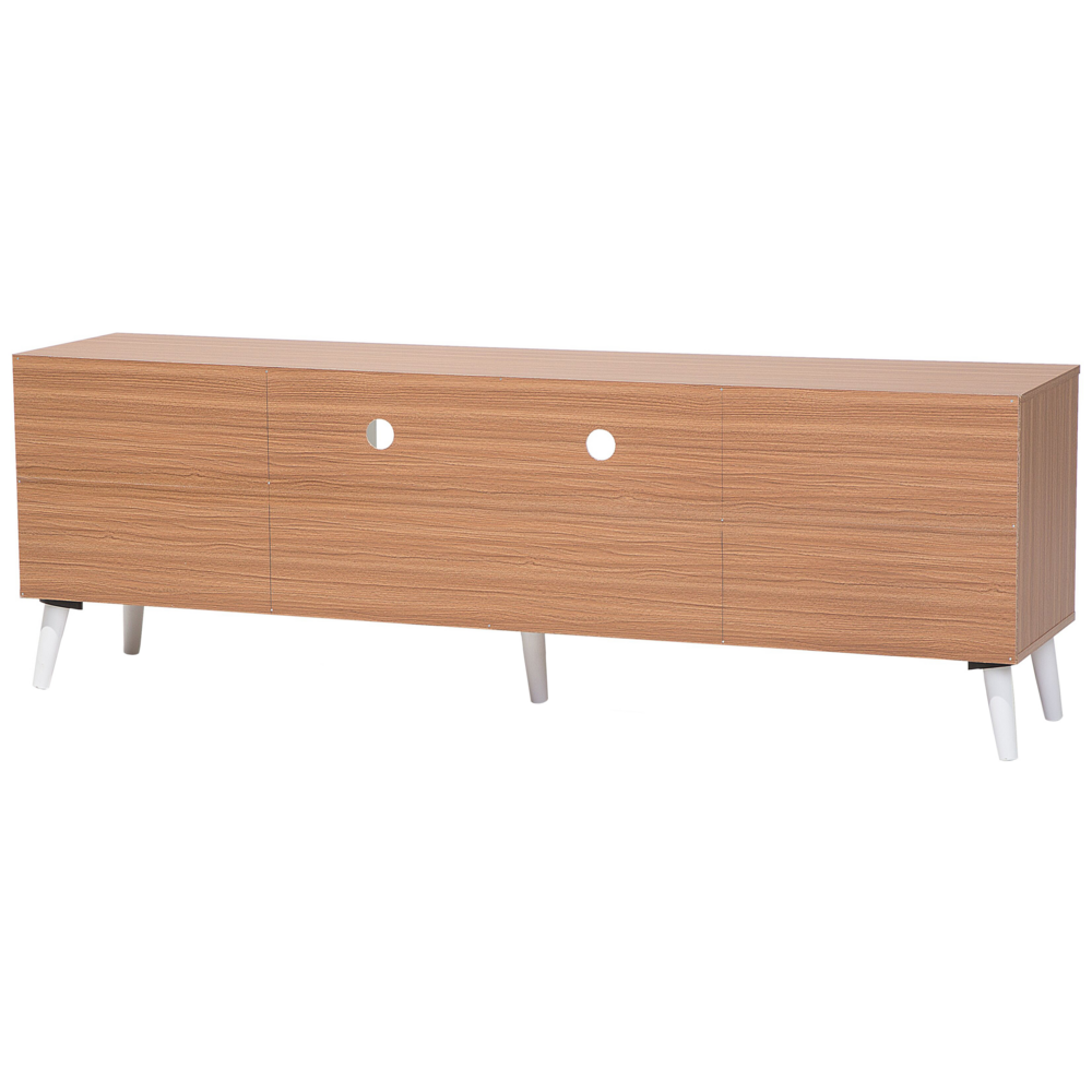 Mobile TV in legno chiaro con bianco per TV fino a 78ʺ con 2 ripiani