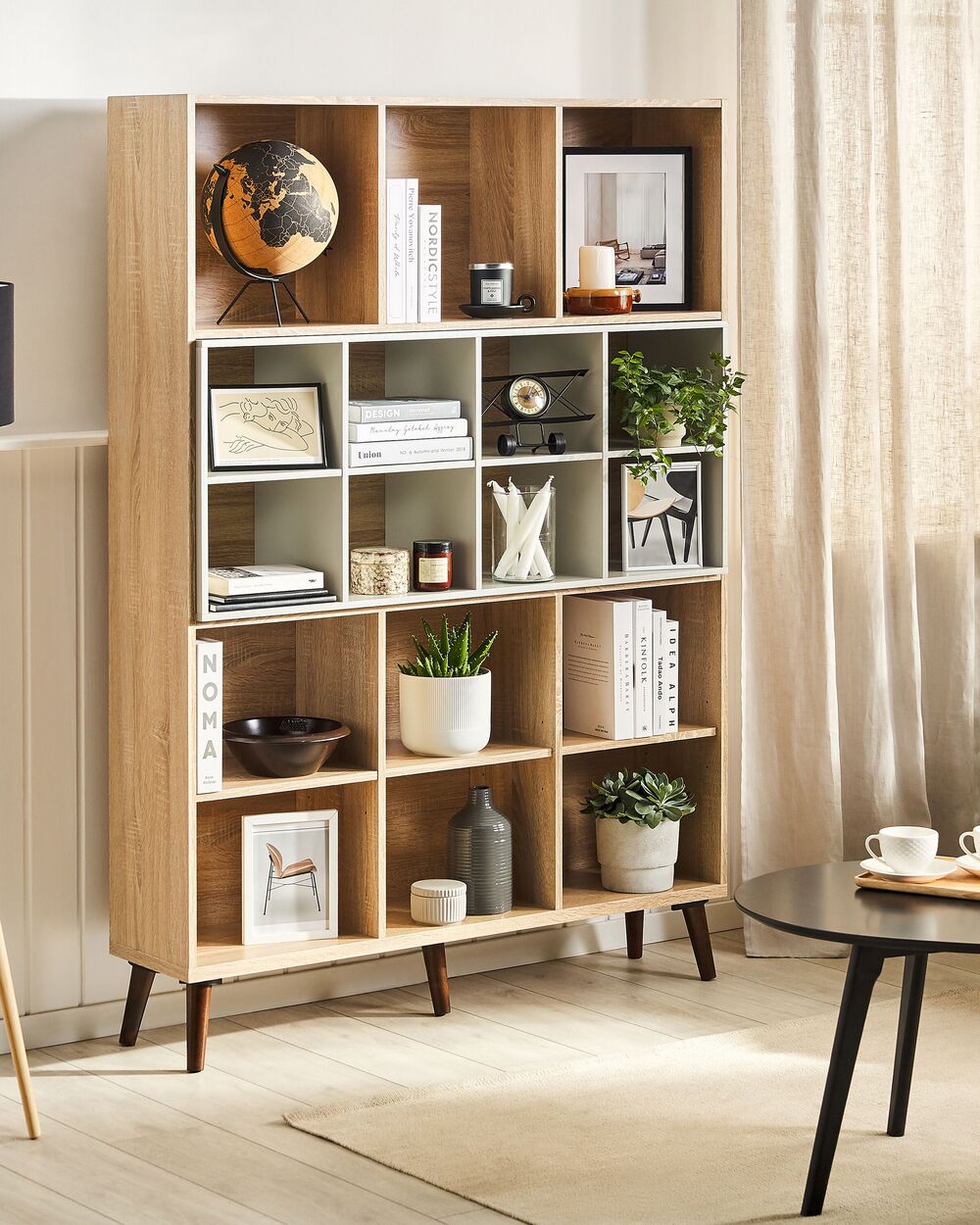 Libreria in legno chiaro con scaffale scandinavo a 5 ripiani grigio 174 x 120 x 30 cm
