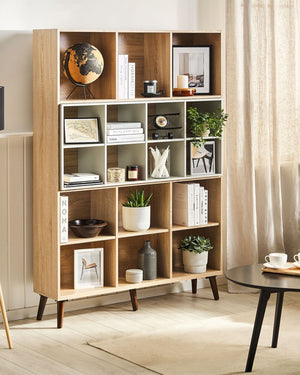 Libreria in legno chiaro con scaffale scandinavo a 5 ripiani grigio 174 x 120 x 30 cm