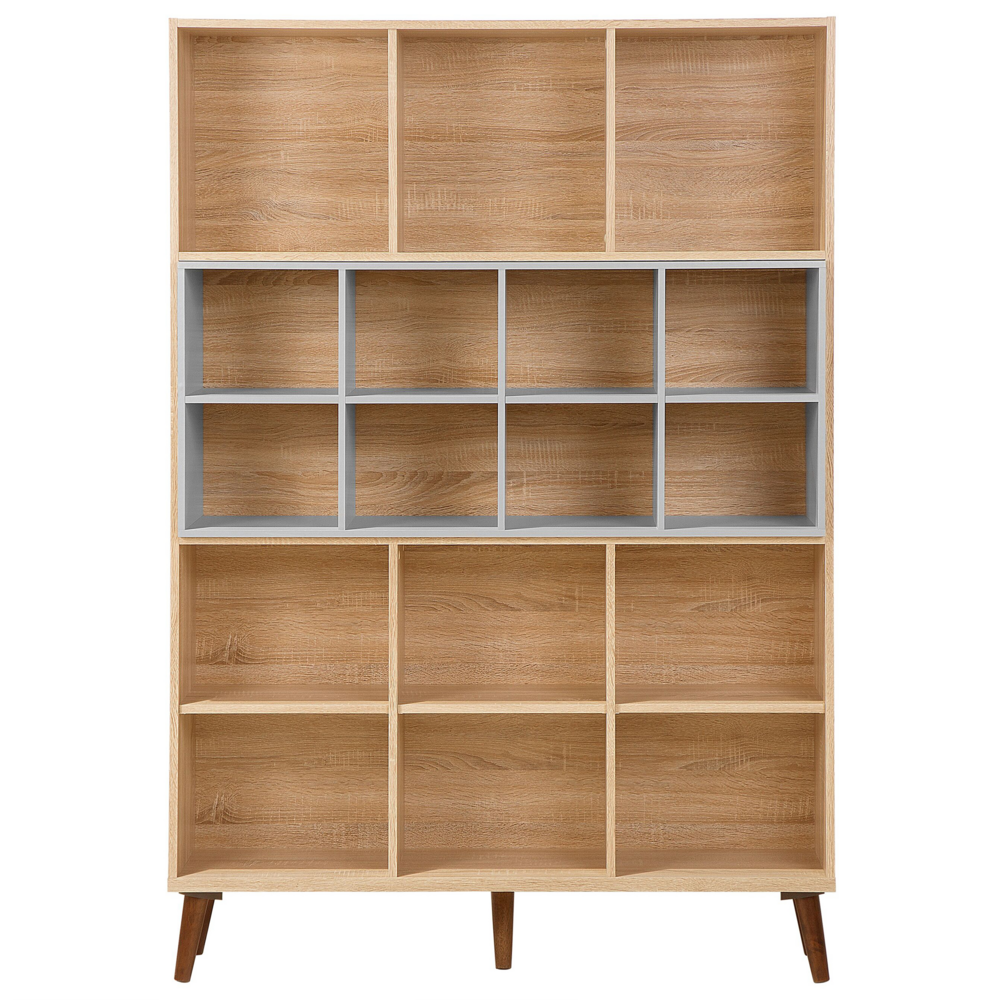 Libreria in legno chiaro con scaffale scandinavo a 5 ripiani grigio 174 x 120 x 30 cm