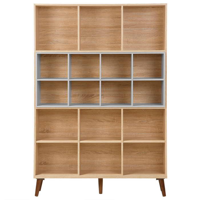 Libreria in legno chiaro con scaffale scandinavo a 5 ripiani grigio 174 x 120 x 30 cm