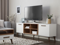 Mobile TV bianco con legno scuro per TV fino a 78ʺ con 2 ripiani