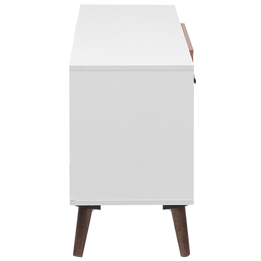 Mobile TV bianco con legno scuro per TV fino a 78ʺ con 2 ripiani