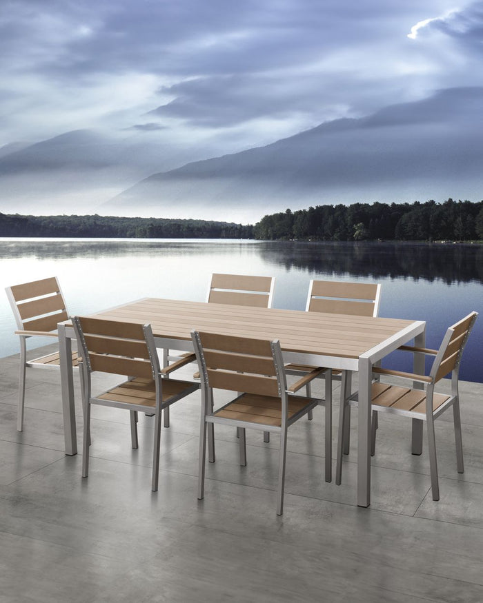 Set di 6 sedie da giardino da pranzo in plastica marrone con schienale a doghe in alluminio anodizzato set di sedie da esterno