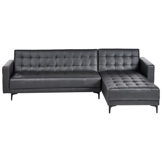 Divano letto ad angolo in ecopelle nera capitonné moderno a forma di L modulare a 4 posti Chaise longue versione sinistra