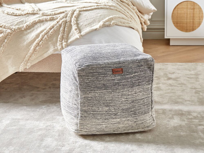 Pouf in tessuto di colore grigio e bianco in cotone 3 strisce cubo stile Boho scandinavo