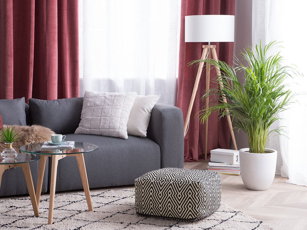 Pouf in cotone bianco e Nero motivo Chevron quadrato Boho moderno