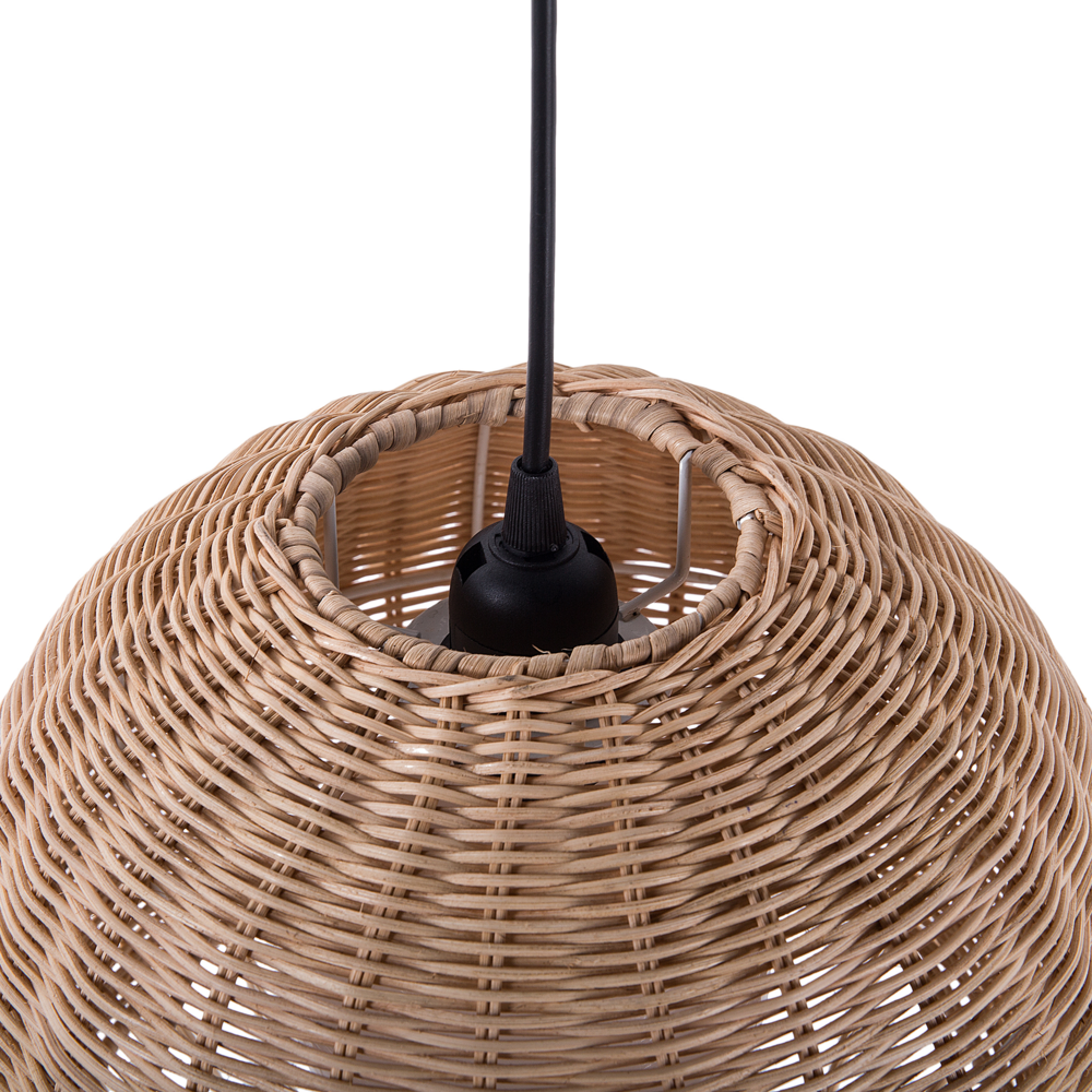Lampada a Sospensione Marrone Rattan Forma Cupola Boho Eclettica