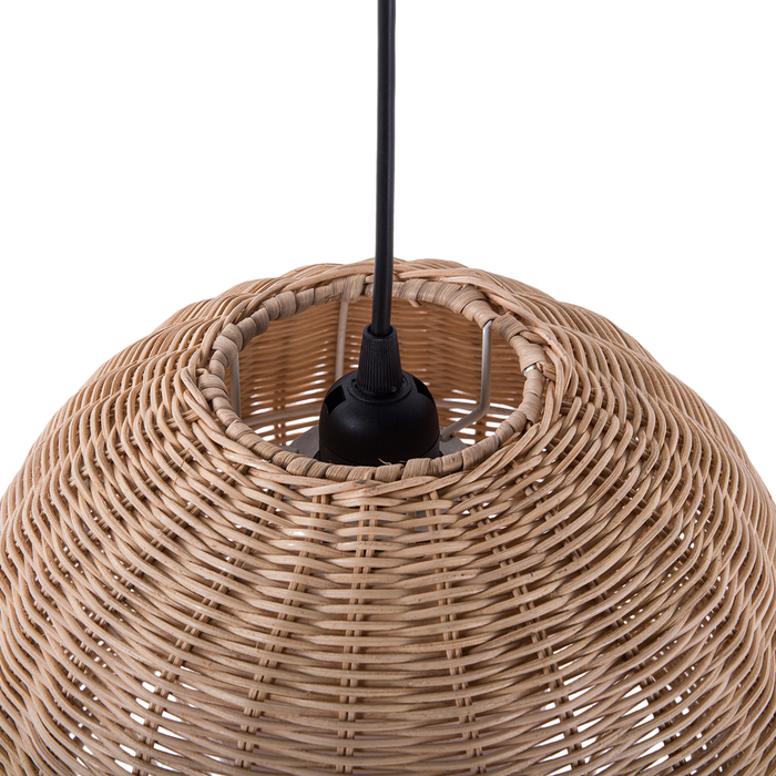 Lampada a Sospensione Marrone Rattan Forma Cupola Boho Eclettica