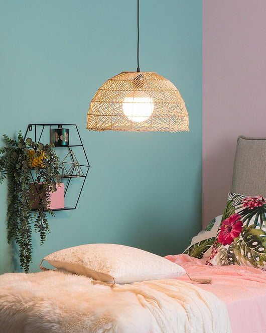 Lampada a sospensione in vimini Rattan a forma di campana Lampada a sospensione in stile boho