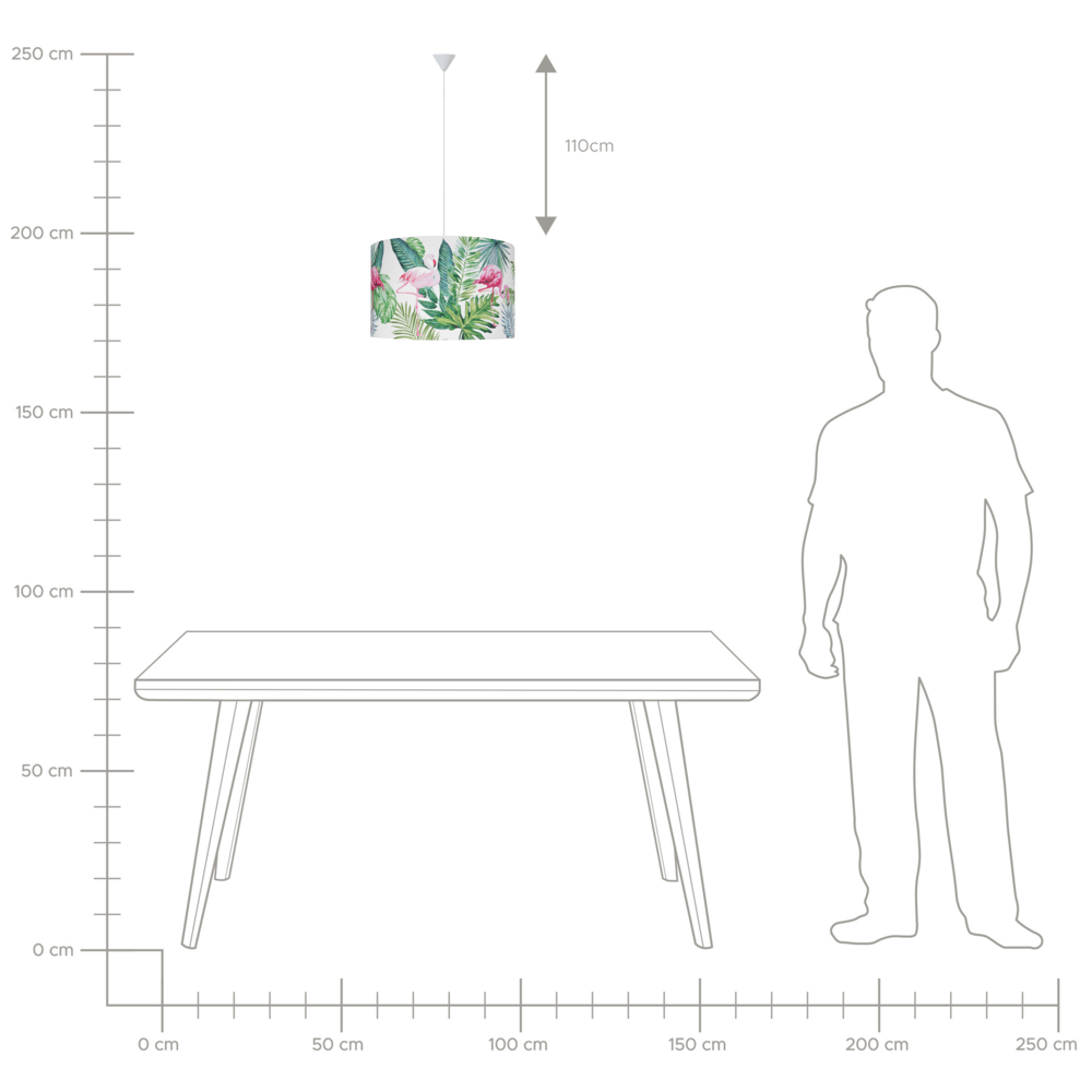 Lampada a Sospensione Tessuto Bianco Foglie Verdi e Stampa Fenicotteri Forma Tamburo Moderna